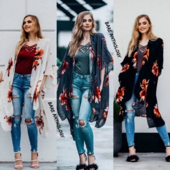 Bellanblue Tops - bohemian floral print open front kimono cover up